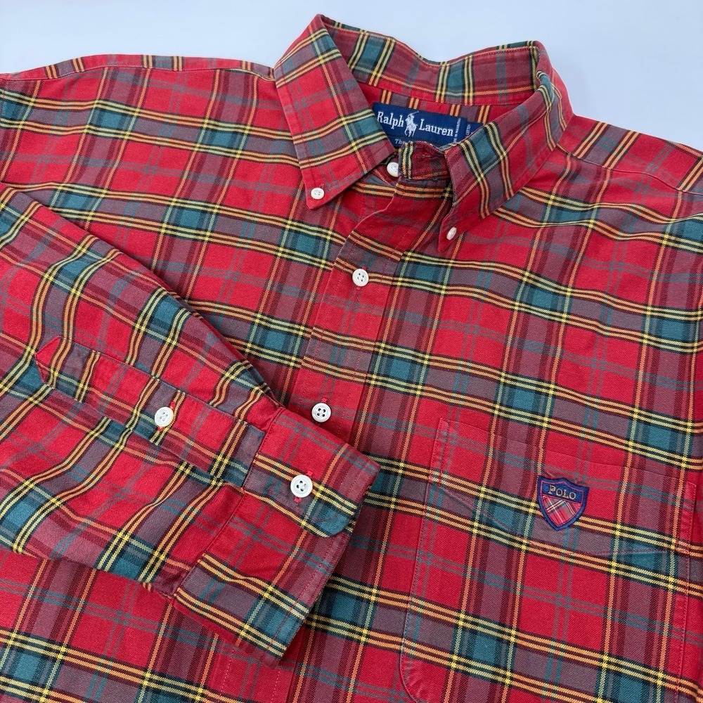 Ralph Lauren Polo Mens the Big Shirt Plaid Button Front Dress preppy y2k XL